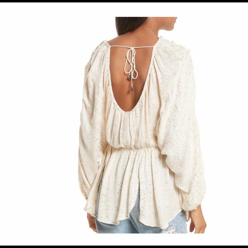 Free People Ivory Litte Shine Gauze Sequin Tunic M Blouse Size M